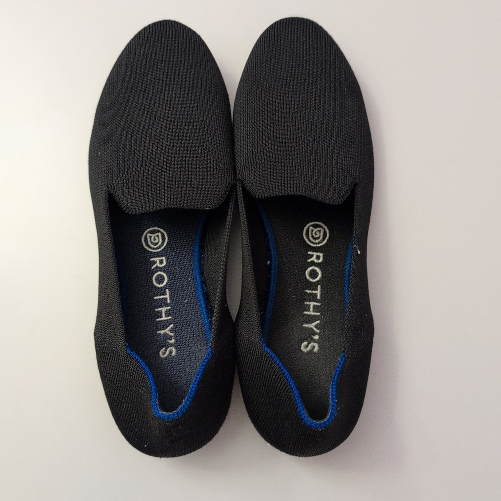 Rothy's Black Flats with Blue Trim